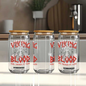 Viking Blood Runs Through My Veins Glass Can Compass Vegvisir Nordic Rune Celtic