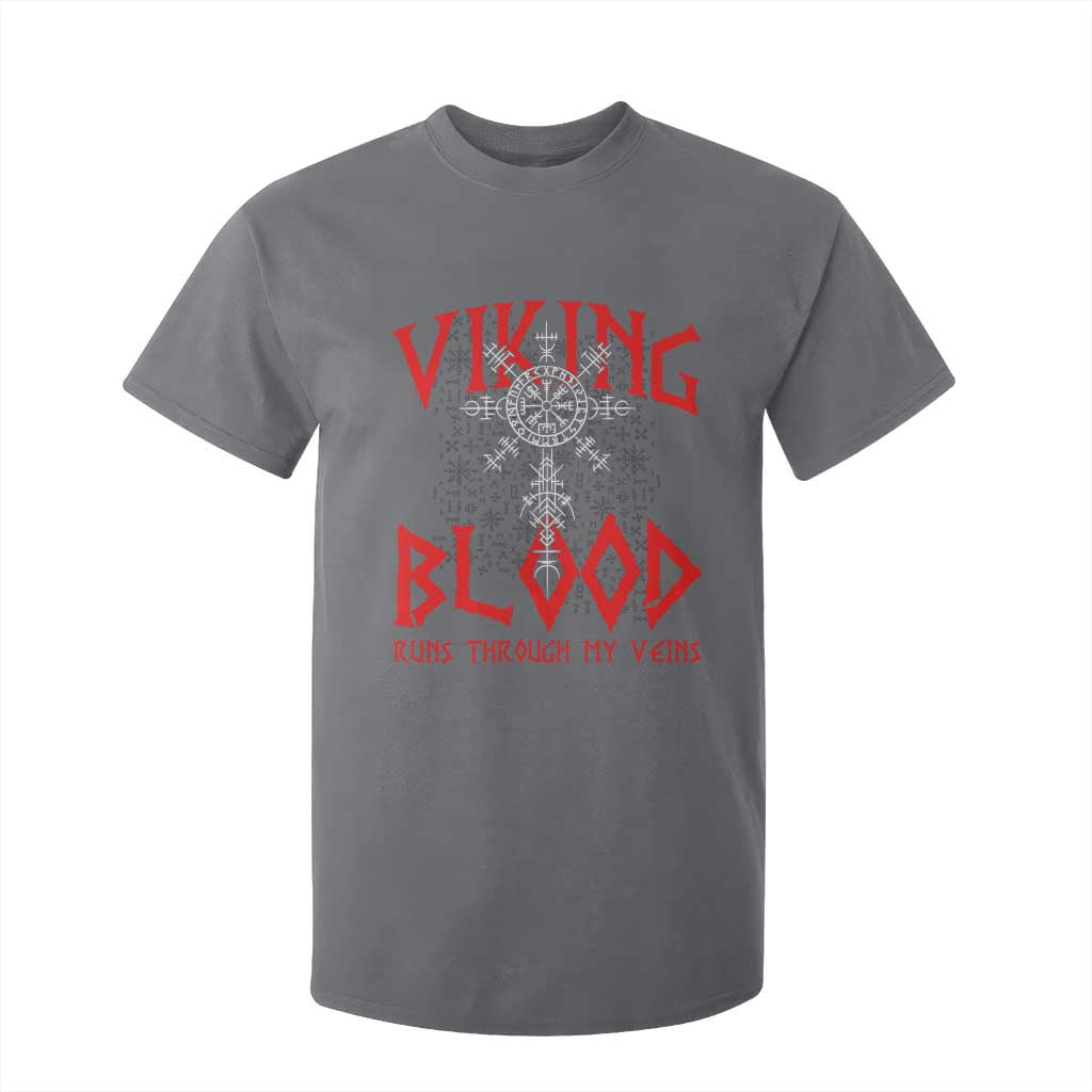 Viking Blood Runs Through My Veins T Shirt For Kid Compass Vegvisir Nordic Rune Celtic