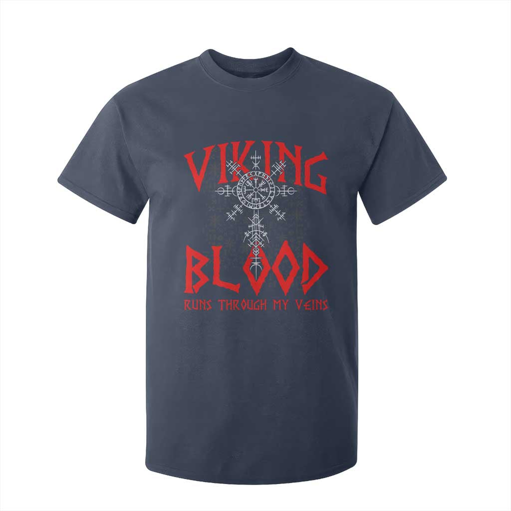 Viking Blood Runs Through My Veins T Shirt For Kid Compass Vegvisir Nordic Rune Celtic