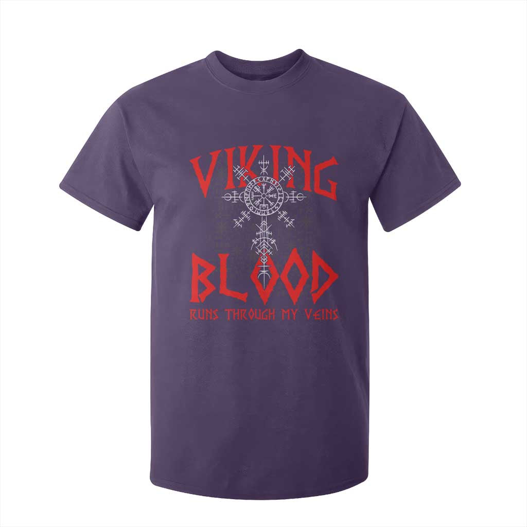 Viking Blood Runs Through My Veins T Shirt For Kid Compass Vegvisir Nordic Rune Celtic