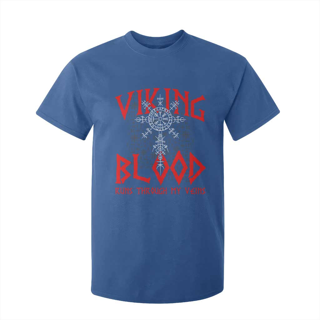 Viking Blood Runs Through My Veins T Shirt For Kid Compass Vegvisir Nordic Rune Celtic