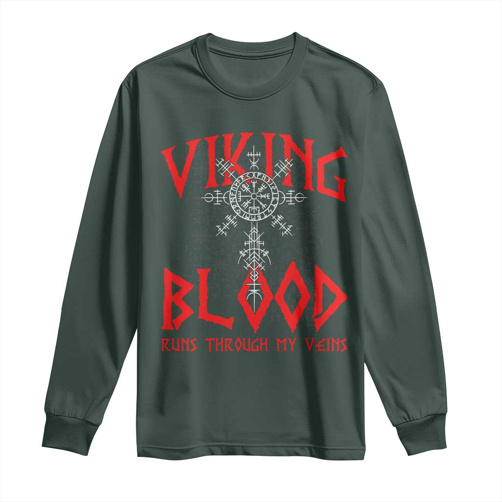 Viking Blood Runs Through My Veins Long Sleeve Shirt Compass Vegvisir Nordic Rune Celtic