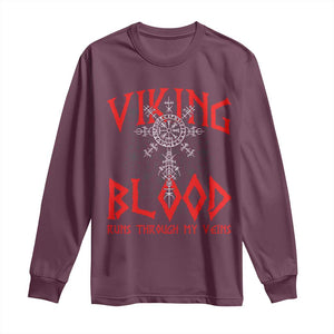 Viking Blood Runs Through My Veins Long Sleeve Shirt Compass Vegvisir Nordic Rune Celtic