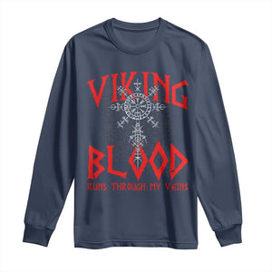 Viking Blood Runs Through My Veins Long Sleeve Shirt Compass Vegvisir Nordic Rune Celtic