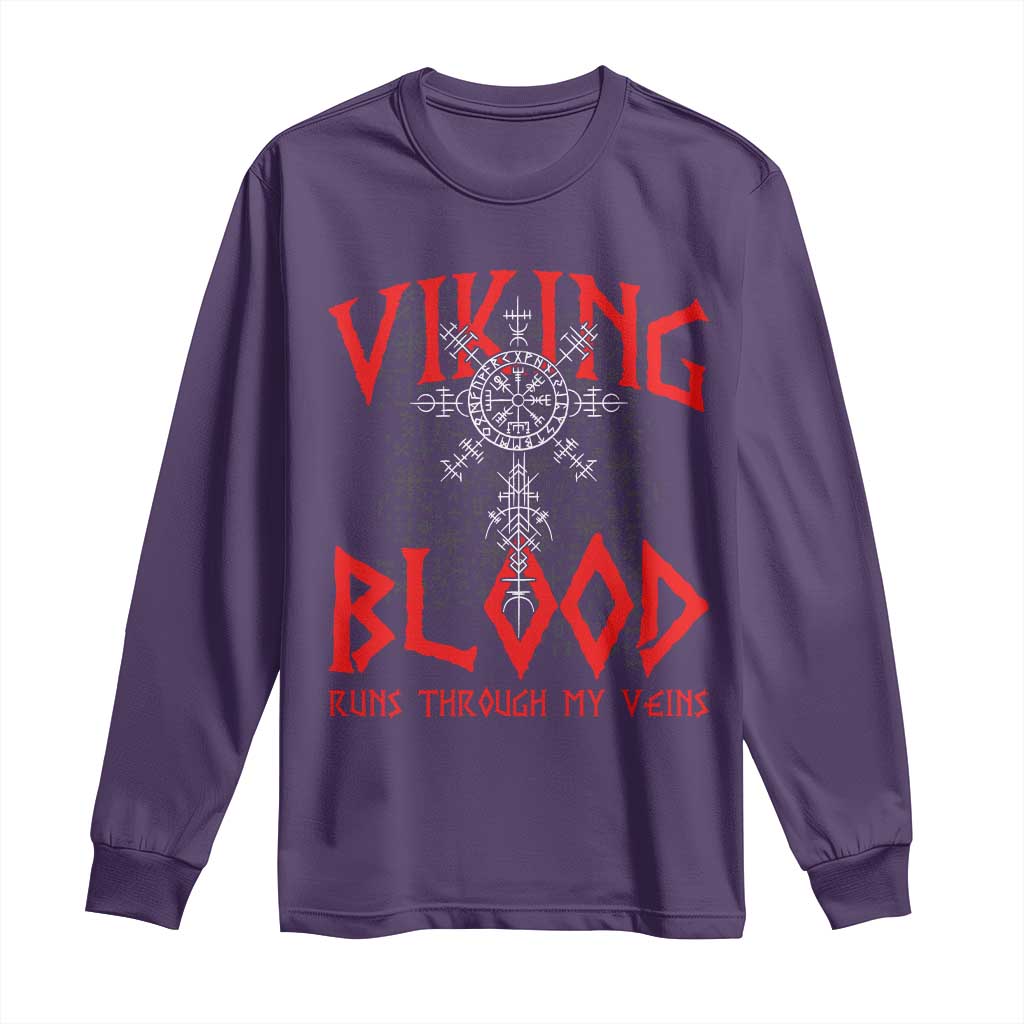 Viking Blood Runs Through My Veins Long Sleeve Shirt Compass Vegvisir Nordic Rune Celtic