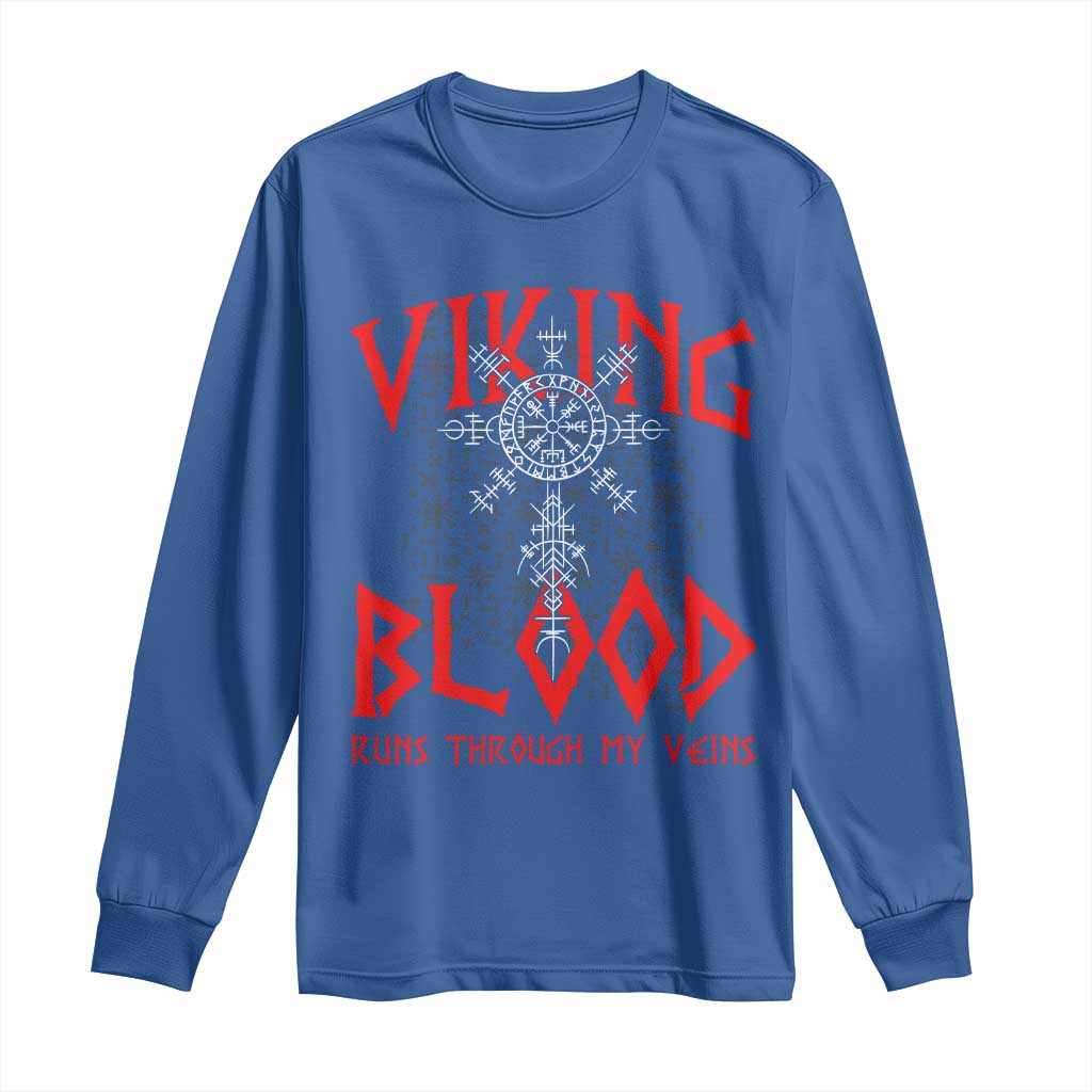 Viking Blood Runs Through My Veins Long Sleeve Shirt Compass Vegvisir Nordic Rune Celtic