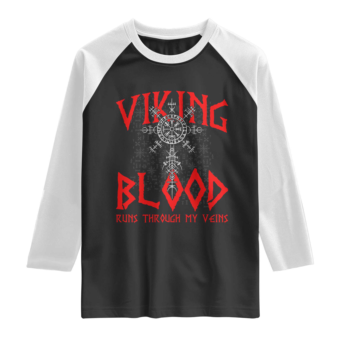 Viking Blood Runs Through My Veins Raglan Shirt Compass Vegvisir Nordic Rune Celtic