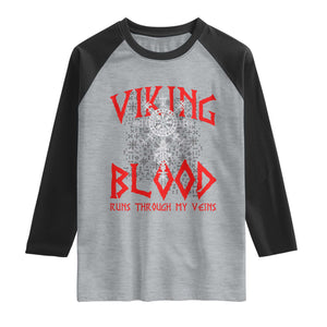 Viking Blood Runs Through My Veins Raglan Shirt Compass Vegvisir Nordic Rune Celtic