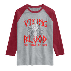 Viking Blood Runs Through My Veins Raglan Shirt Compass Vegvisir Nordic Rune Celtic