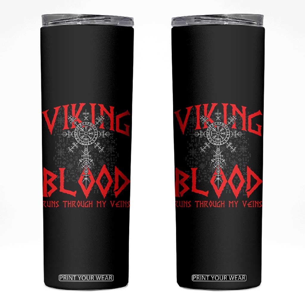 Viking Blood Runs Through My Veins Skinny Tumbler Compass Vegvisir Nordic Rune Celtic