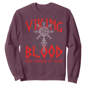 Viking Blood Runs Through My Veins Sweatshirt Compass Vegvisir Nordic Rune Celtic