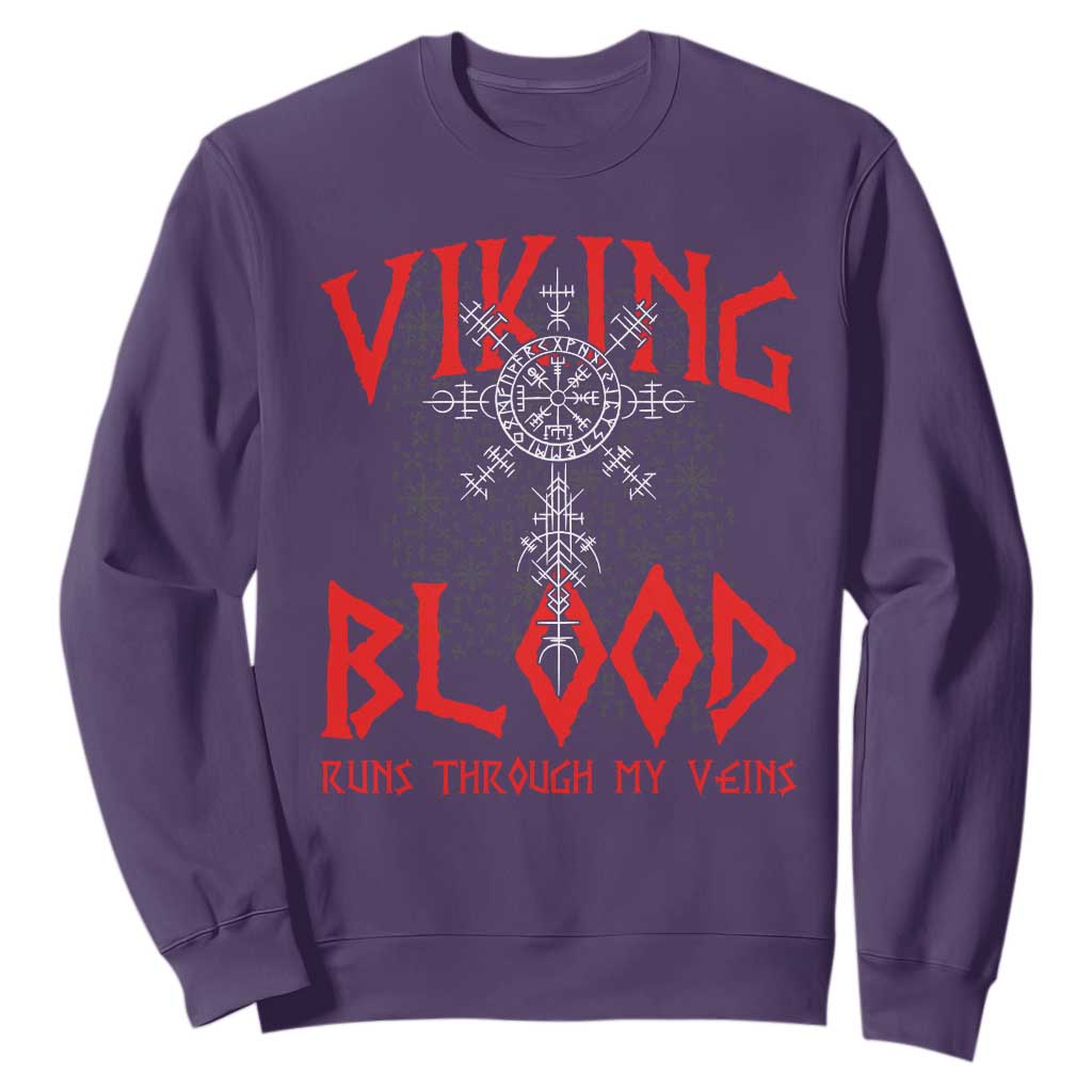 Viking Blood Runs Through My Veins Sweatshirt Compass Vegvisir Nordic Rune Celtic