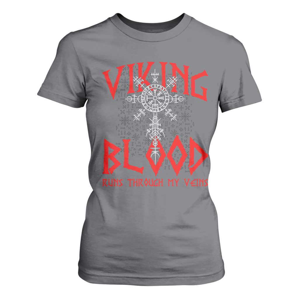 Viking Blood Runs Through My Veins T Shirt For Women Compass Vegvisir Nordic Rune Celtic