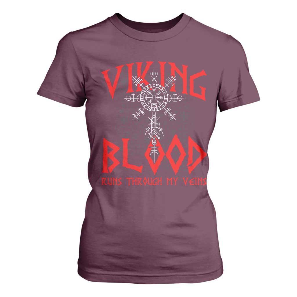 Viking Blood Runs Through My Veins T Shirt For Women Compass Vegvisir Nordic Rune Celtic
