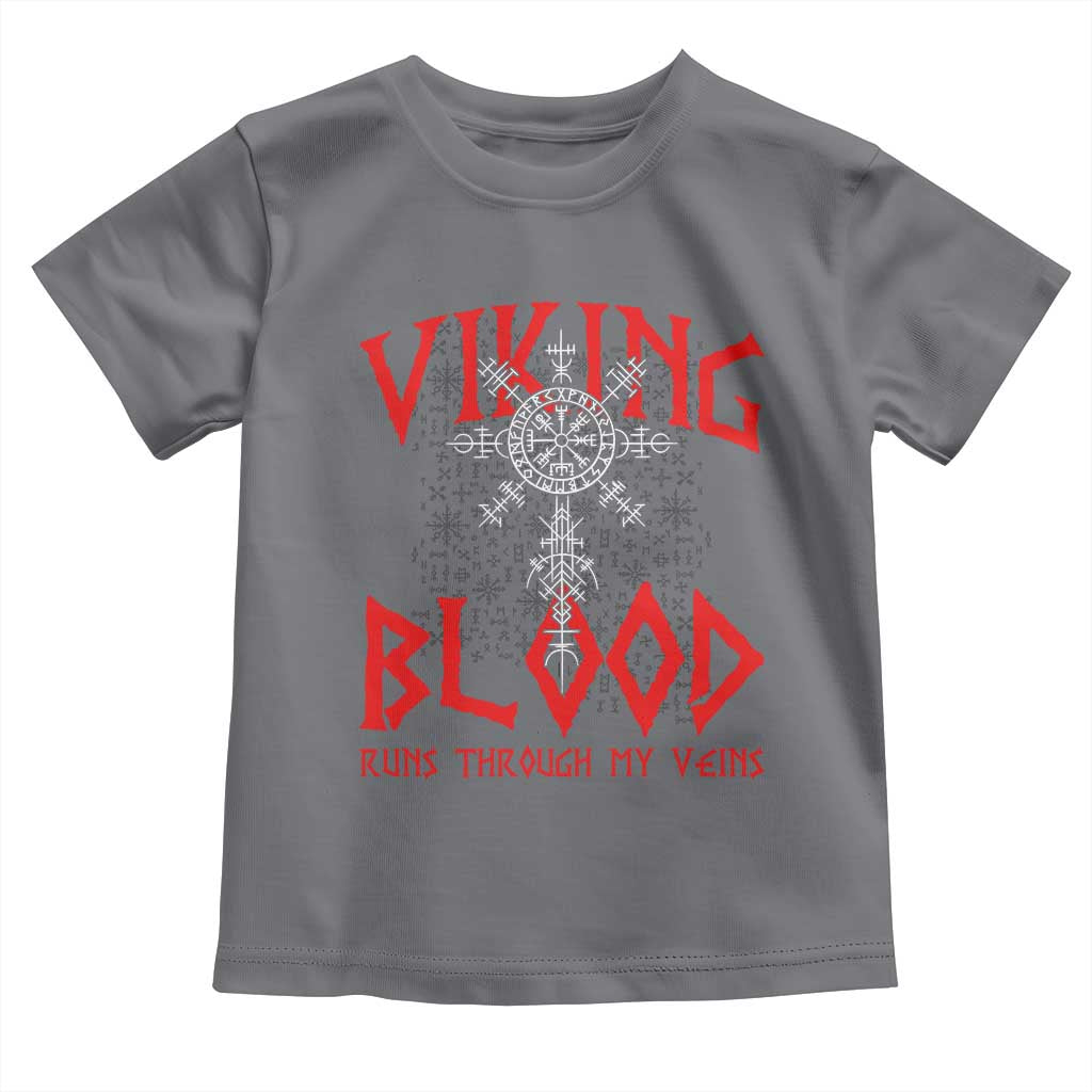Viking Blood Runs Through My Veins Toddler T Shirt Compass Vegvisir Nordic Rune Celtic