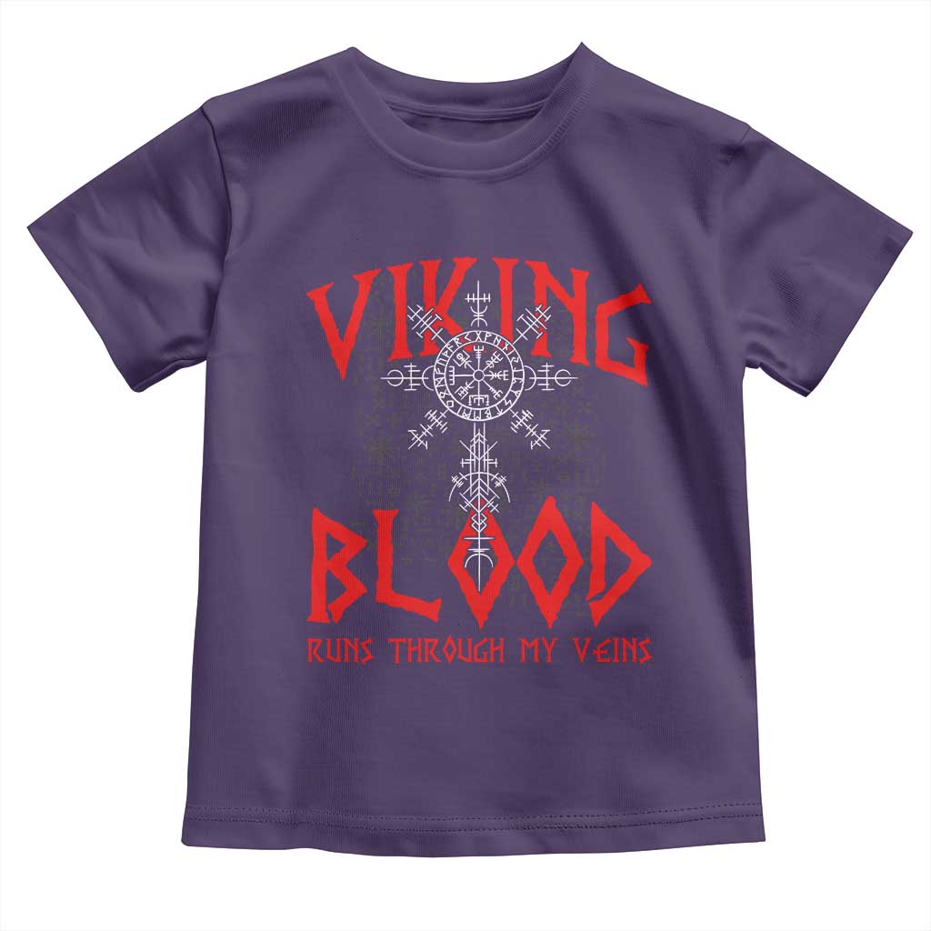 Viking Blood Runs Through My Veins Toddler T Shirt Compass Vegvisir Nordic Rune Celtic
