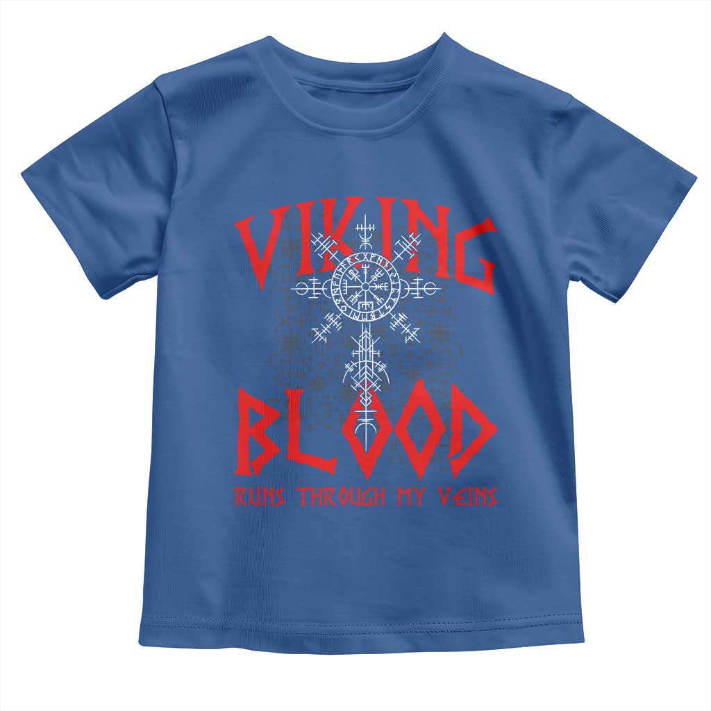 Viking Blood Runs Through My Veins Toddler T Shirt Compass Vegvisir Nordic Rune Celtic