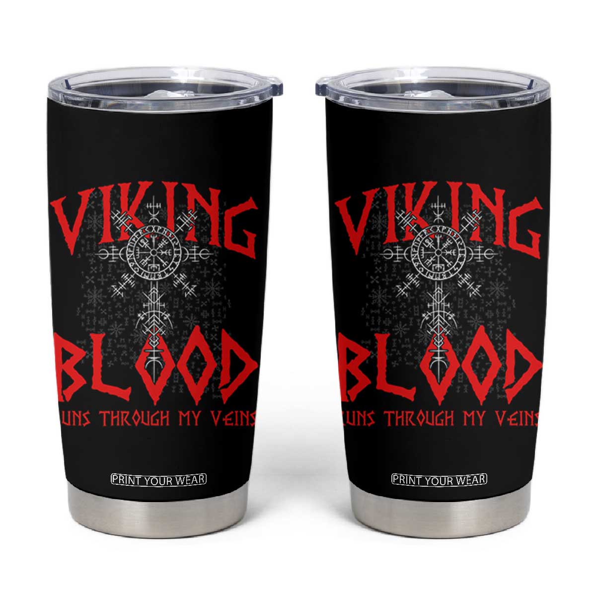 Viking Blood Runs Through My Veins Tumbler Cup Compass Vegvisir Nordic Rune Celtic