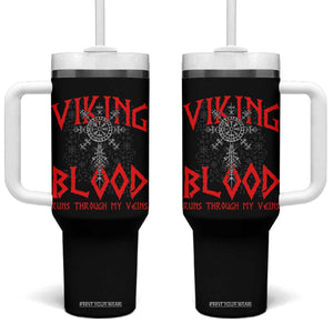 Viking Blood Runs Through My Veins Tumbler With Handle Compass Vegvisir Nordic Rune Celtic