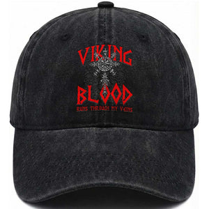 Viking Blood Runs Through My Veins Washed Cotton Baseball Cap Compass Vegvisir Nordic Rune Celtic