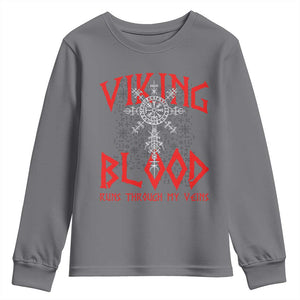 Viking Blood Runs Through My Veins Youth Sweatshirt Compass Vegvisir Nordic Rune Celtic