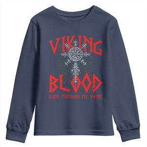Viking Blood Runs Through My Veins Youth Sweatshirt Compass Vegvisir Nordic Rune Celtic
