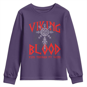 Viking Blood Runs Through My Veins Youth Sweatshirt Compass Vegvisir Nordic Rune Celtic