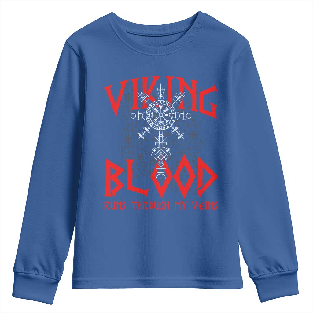Viking Blood Runs Through My Veins Youth Sweatshirt Compass Vegvisir Nordic Rune Celtic