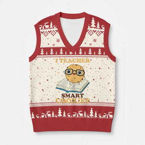 I Teach Smart Cookies V-Neck Knit Sweater Vest Funny Teacher TS14 Beige Red Print Your Wear