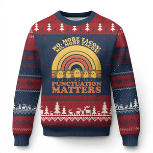 Funny Taco English Teacher Ugly Christmas Sweater No More Tacos Punctuation Matters TS14 Navy Red Print Your Wear