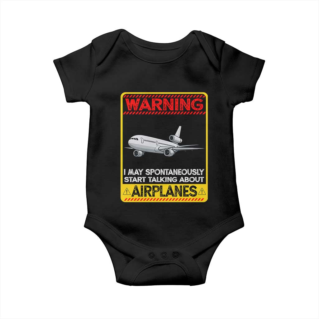 Funny Pilot Baby Onesie Warning May Spontaneously Talk About Airplanes TS14 Black Print Your Wear