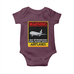 Funny Pilot Baby Onesie Warning May Spontaneously Talk About Airplanes TS14 Maroon Print Your Wear