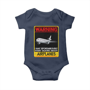 Funny Pilot Baby Onesie Warning May Spontaneously Talk About Airplanes TS14 Navy Print Your Wear