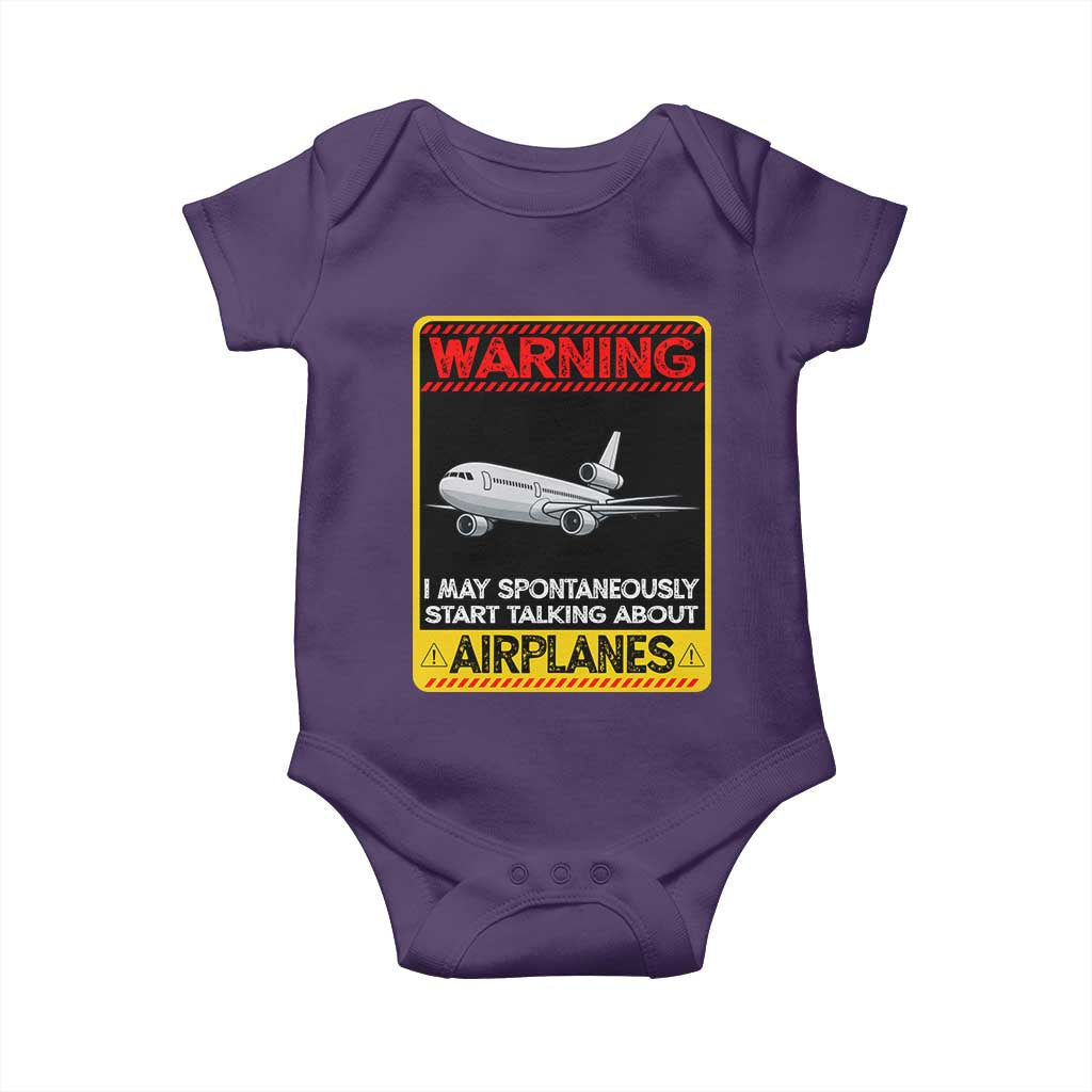 Funny Pilot Baby Onesie Warning May Spontaneously Talk About Airplanes TS14 Purple Print Your Wear