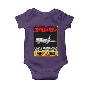 Funny Pilot Baby Onesie Warning May Spontaneously Talk About Airplanes TS14 Purple Print Your Wear