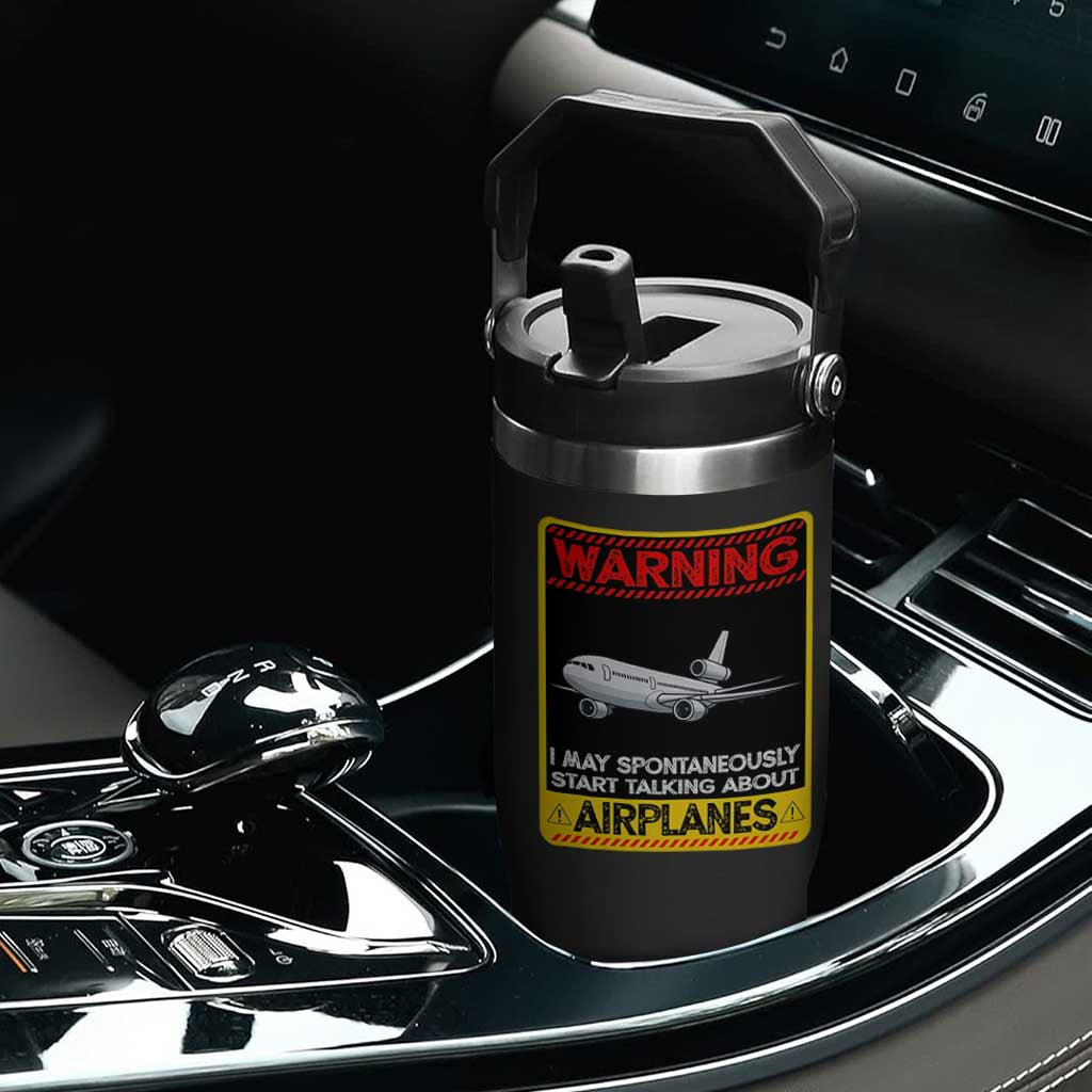 Funny Pilot Flip Straw Tumbler Warning May Spontaneously Talk About Airplanes TS14 Print Your Wear