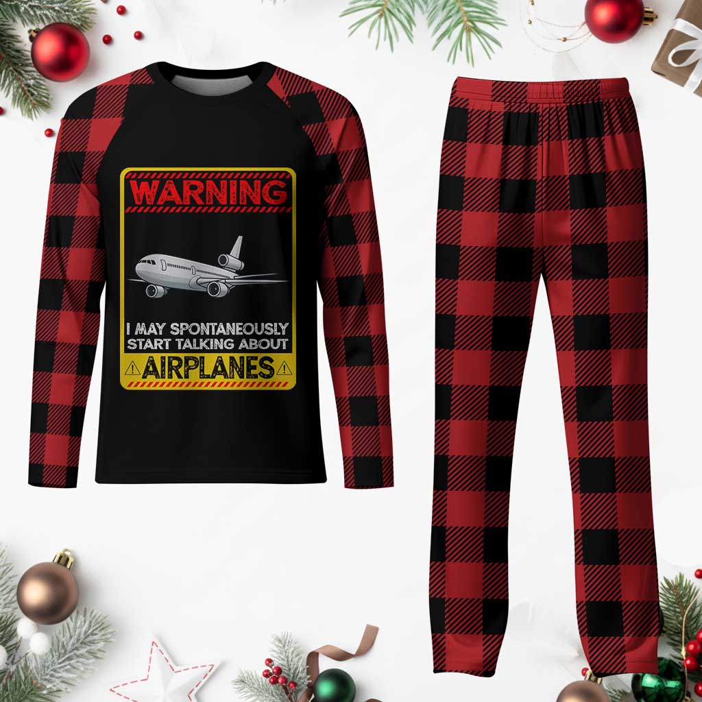 Funny Pilot Plaid Pajama Set Warning May Spontaneously Talk About Airplanes TS14 Buffalo Plaid Print Your Wear