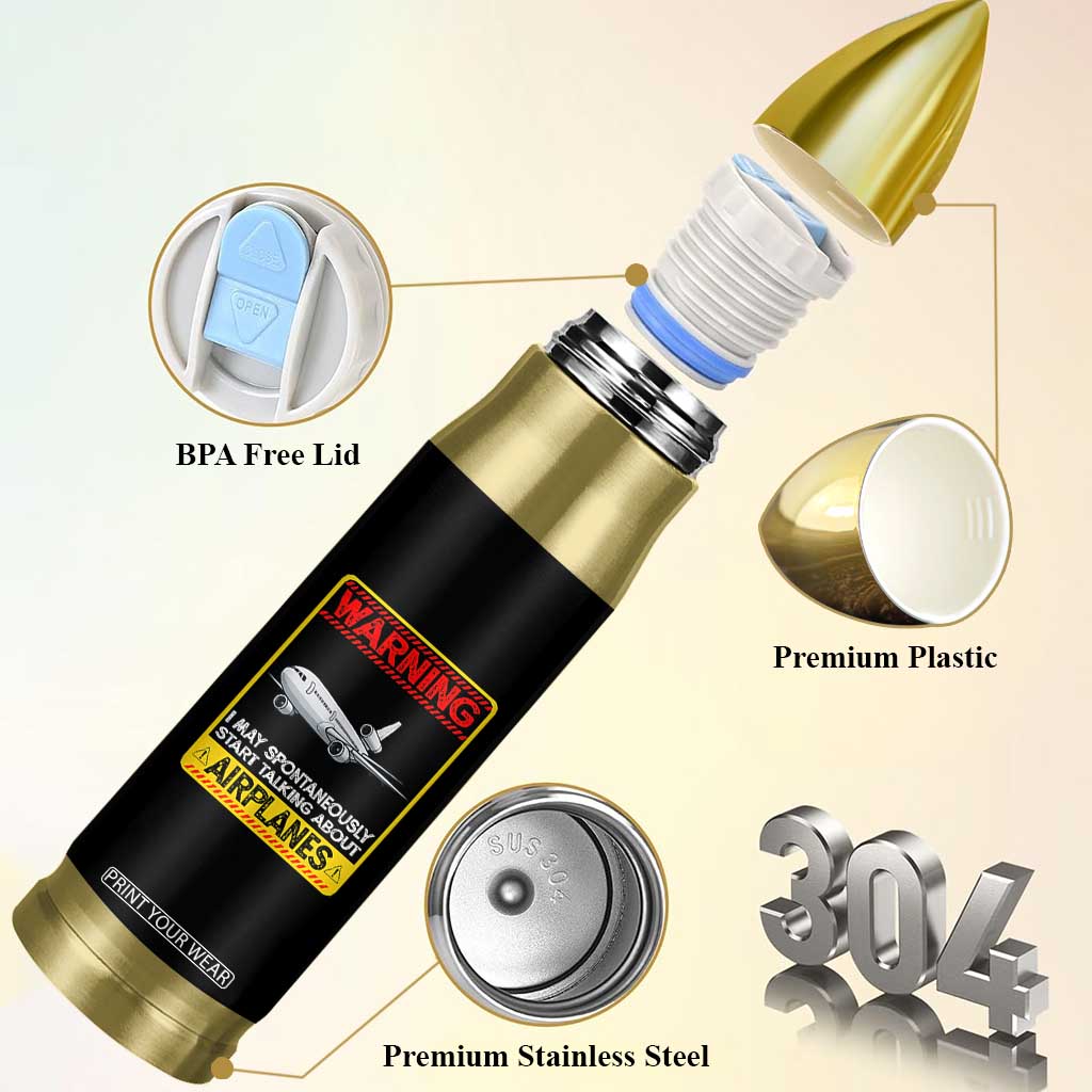 Funny Pilot Bullet Tumbler Warning May Spontaneously Talk About Airplanes TS14 Print Your Wear