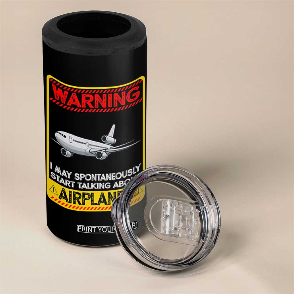 Funny Pilot 4 in 1 Can Cooler Tumbler Warning May Spontaneously Talk About Airplanes TS14 Print Your Wear