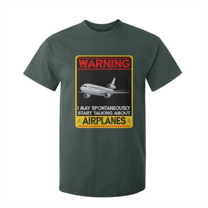 Funny Pilot T Shirt For Kid Warning May Spontaneously Talk About Airplanes TS14 Dark Forest Green Print Your Wear