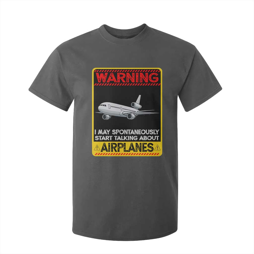 Funny Pilot T Shirt For Kid Warning May Spontaneously Talk About Airplanes TS14 Dark Heather Print Your Wear