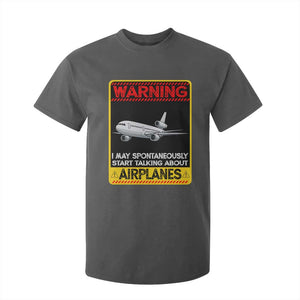 Funny Pilot T Shirt For Kid Warning May Spontaneously Talk About Airplanes TS14 Dark Heather Print Your Wear
