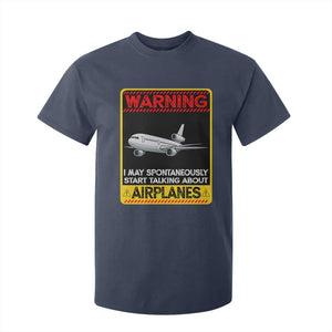 Funny Pilot T Shirt For Kid Warning May Spontaneously Talk About Airplanes TS14 Navy Print Your Wear