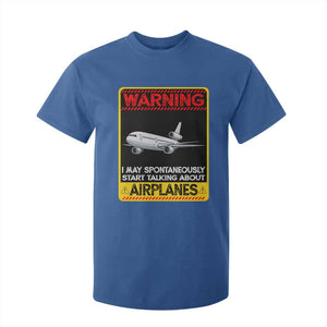 Funny Pilot T Shirt For Kid Warning May Spontaneously Talk About Airplanes TS14 Royal Blue Print Your Wear