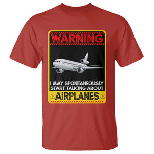 Funny Pilot T Shirt Warning May Spontaneously Talk About Airplanes TS14 Red Print Your Wear