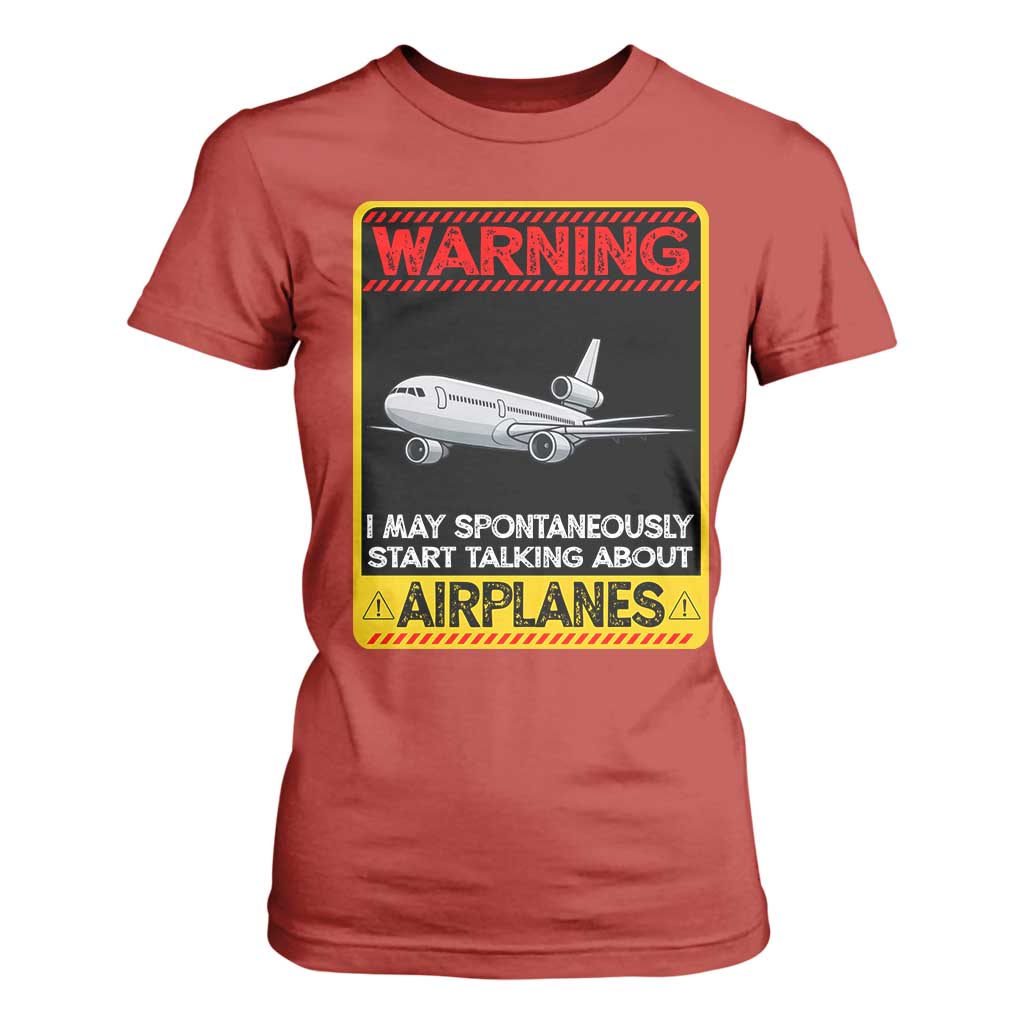 Funny Pilot T Shirt For Women Warning May Spontaneously Talk About Airplanes TS14 Red Print Your Wear