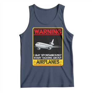 Funny Pilot Tank Top Warning May Spontaneously Talk About Airplanes TS14 Navy Print Your Wear