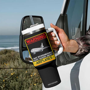 Funny Pilot Tumbler With Handle Warning May Spontaneously Talk About Airplanes TS14 Print Your Wear