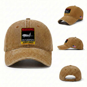 Funny Pilot Washed Cotton Baseball Cap Warning May Spontaneously Talk About Airplanes TS14 Washed Cap Universal Fit Yellow Ochre Print Your Wear