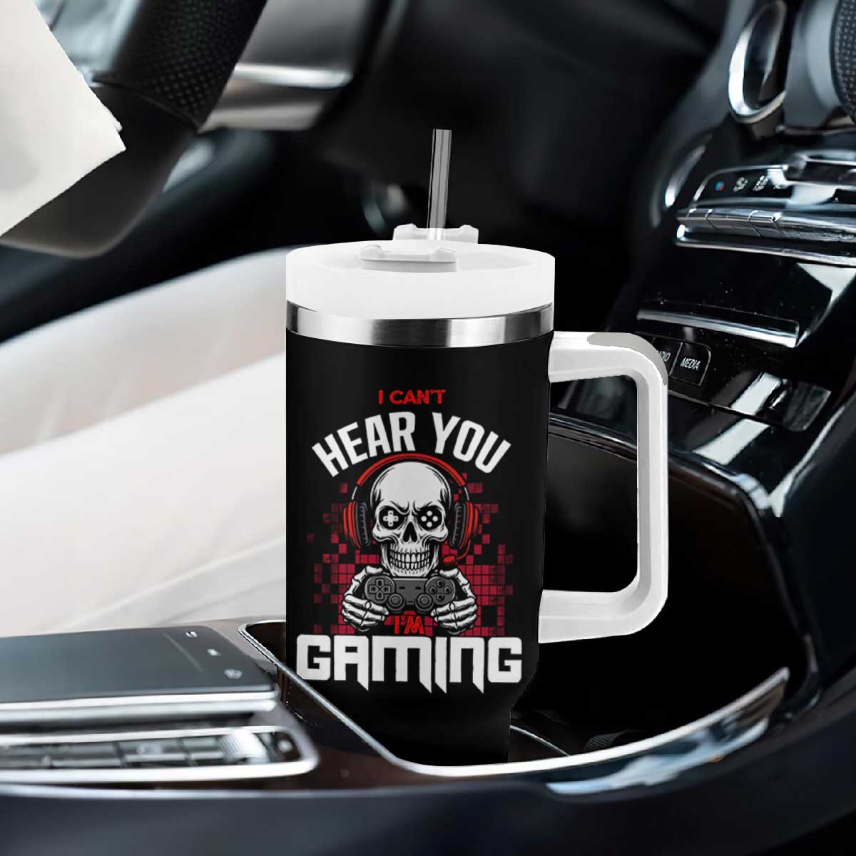 Funny Skeleton Gaming Tumbler With Handle Can Not Hear You I Am Gaming Video Game TS14 Print Your Wear